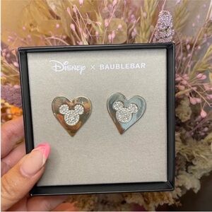 NEW IN BOX Disney x Baublebar gold heart Mickey Mouse rhinestone earrings